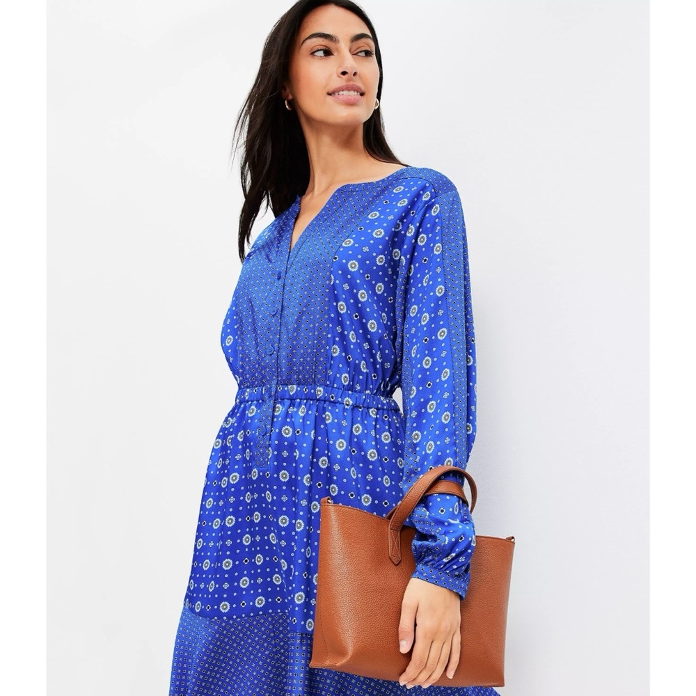 LOFT Mixed Geo Flounce Mini Shirtdress - Picture 3 of 10